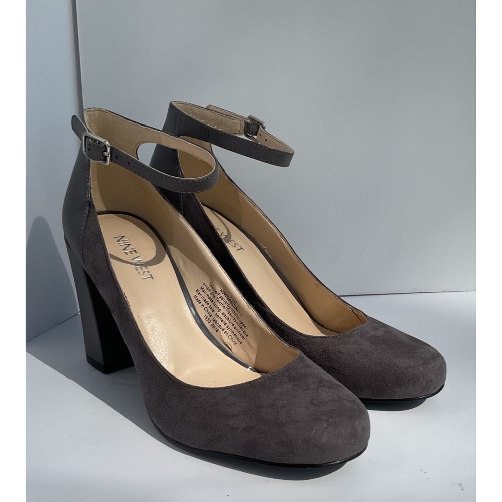 Nine West Block Heels Gray Wmns 7 1/2 Ankle Strap Snakeskin/Suede Mob Wife